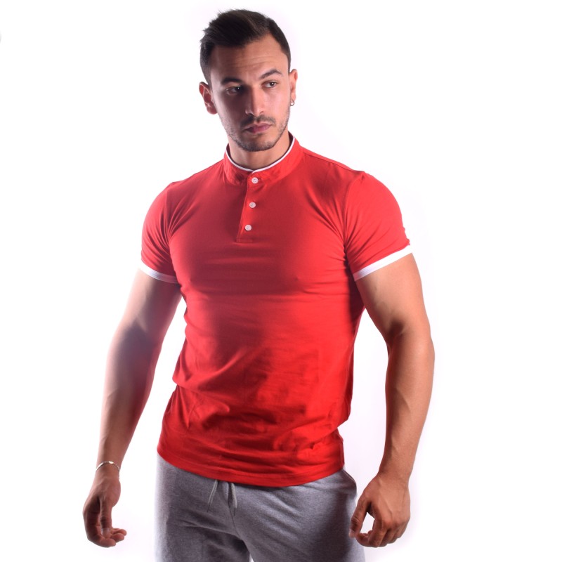 Polo Rouge  - Col MAO (Chinois)