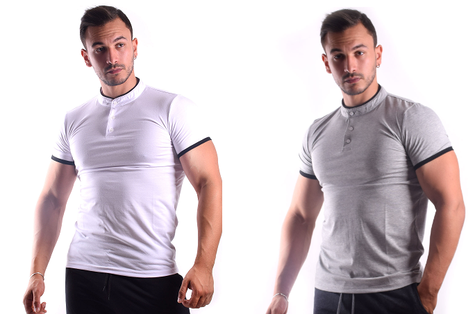 Pack 2 Polos Gris et Blanc Col MAO - Col (Chinois)